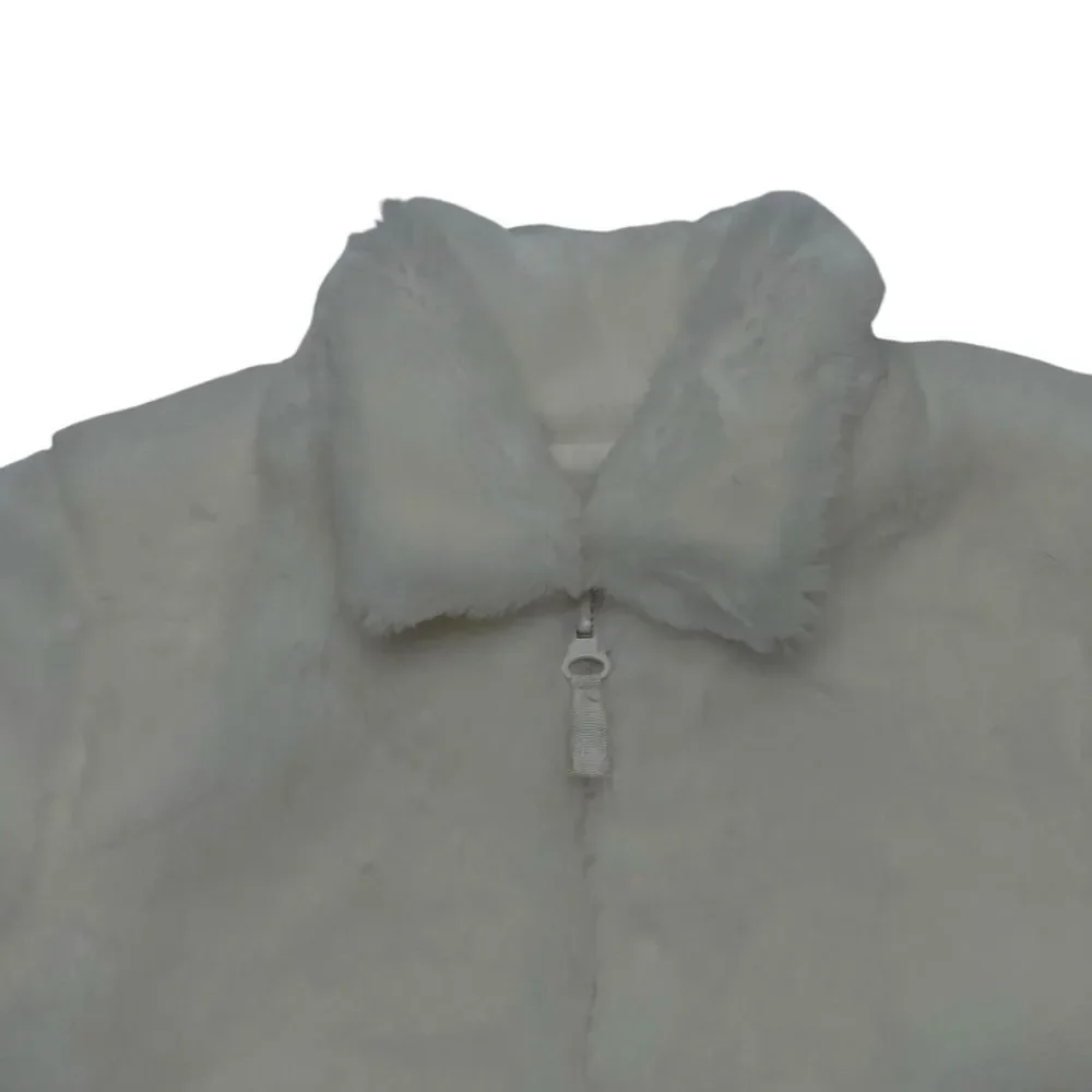 Roots Girls 6-12 Months White Full Zip Long‎ Sleeve Logo Faux Fur Jacket Coat